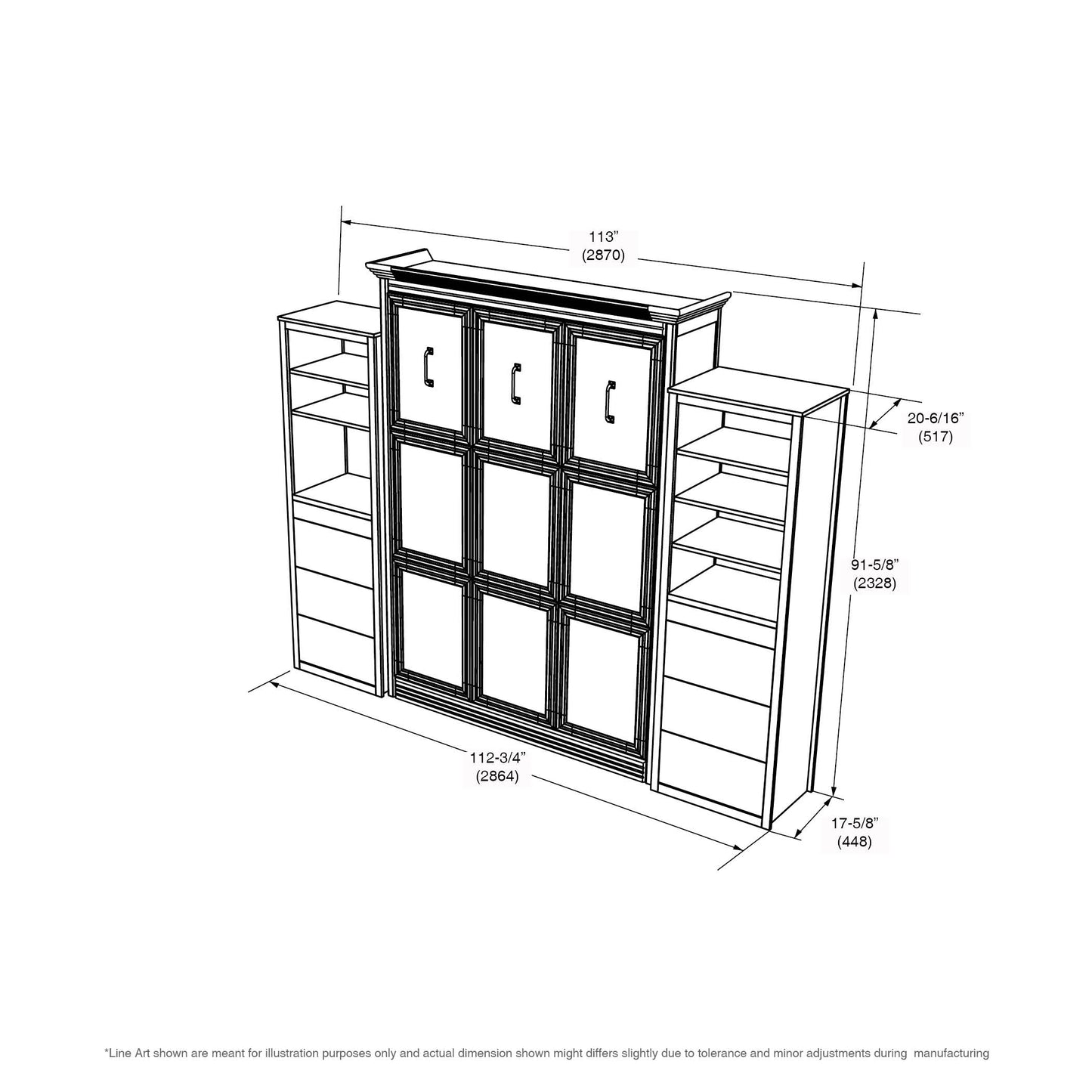 Adonis Queen Murphy Bed White with Double Side Towers