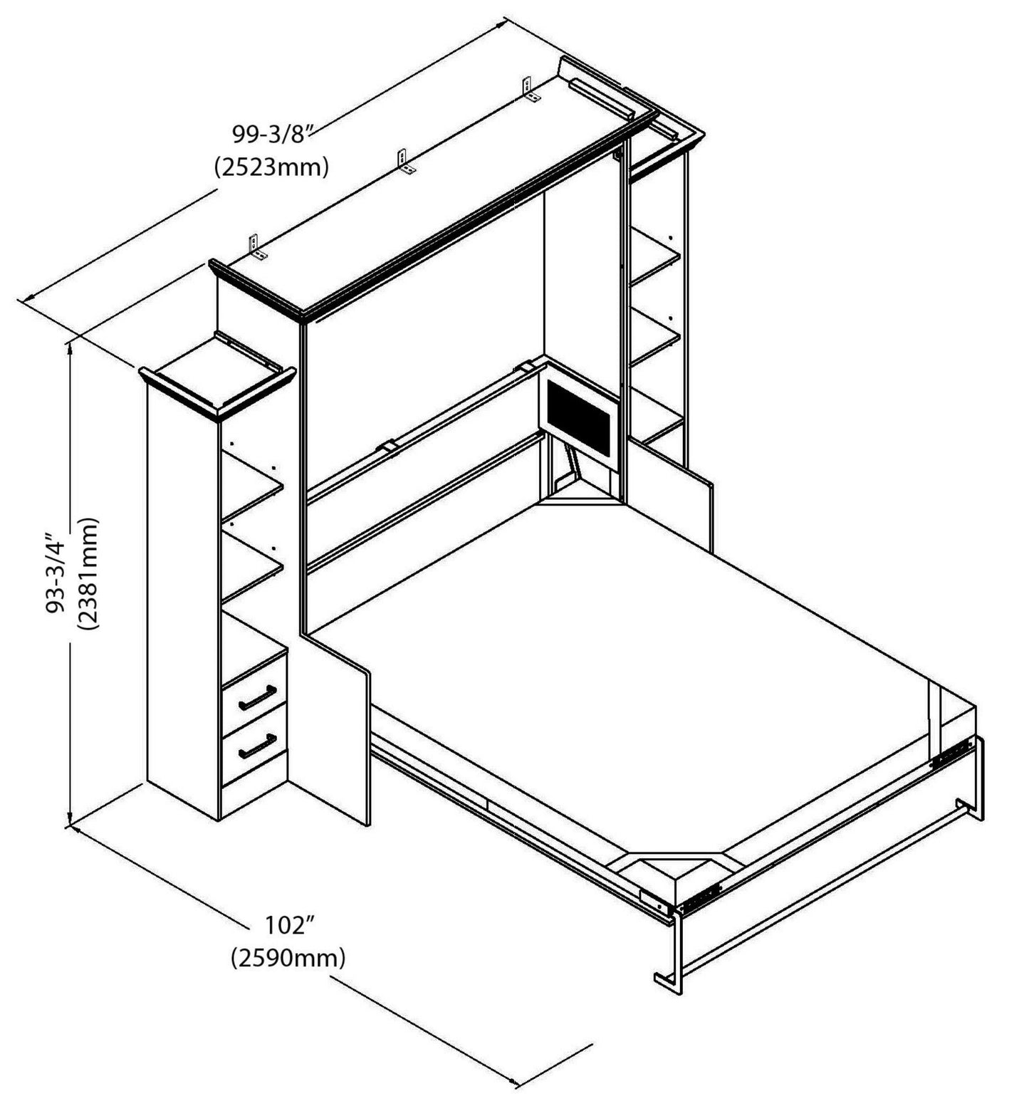 Aegis Queen Murphy Bed with Desk and Integrated Storage - USB Powered