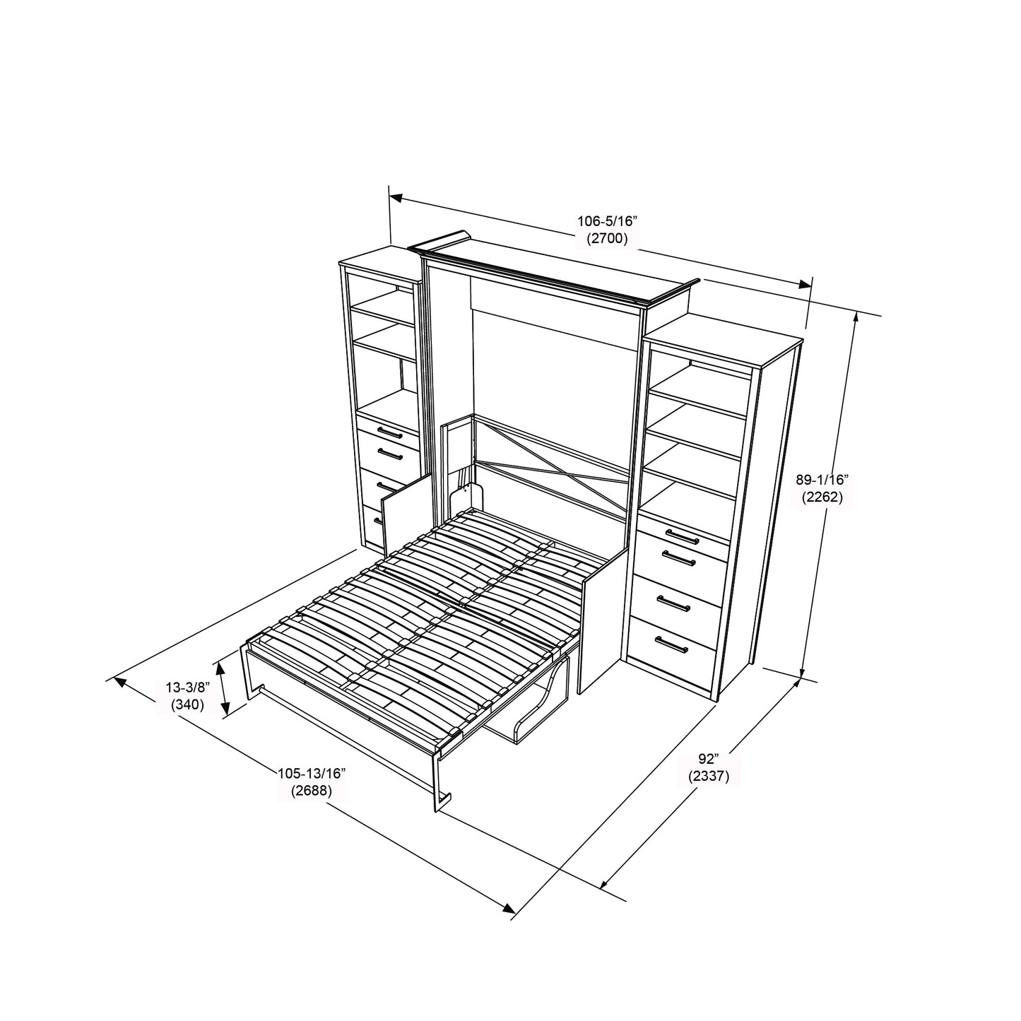 Alegra Full Murphy Bed with Desk and Double Side Towers
