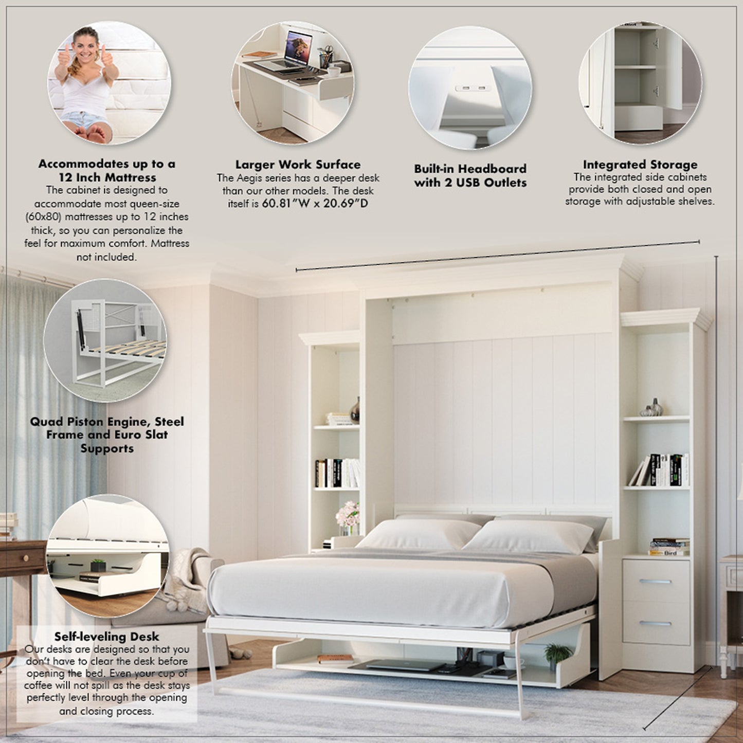 Azores Full Murphy Bed with Desk