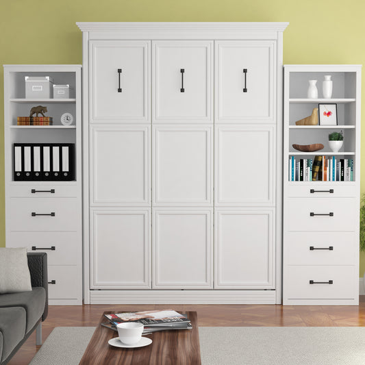 Adonis Queen Murphy Bed White with Double Side Towers