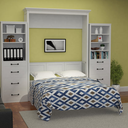Adonis Queen Murphy Bed White with Double Side Towers