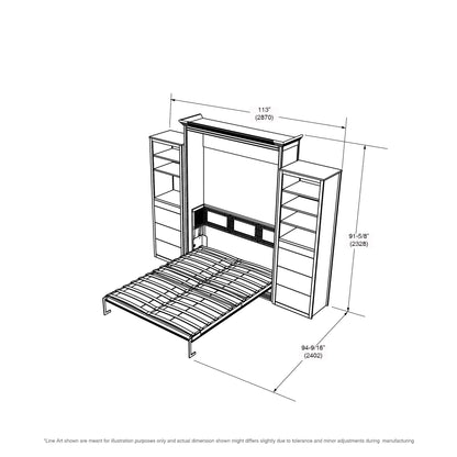 Adonis Queen Murphy Bed White with Double Side Towers