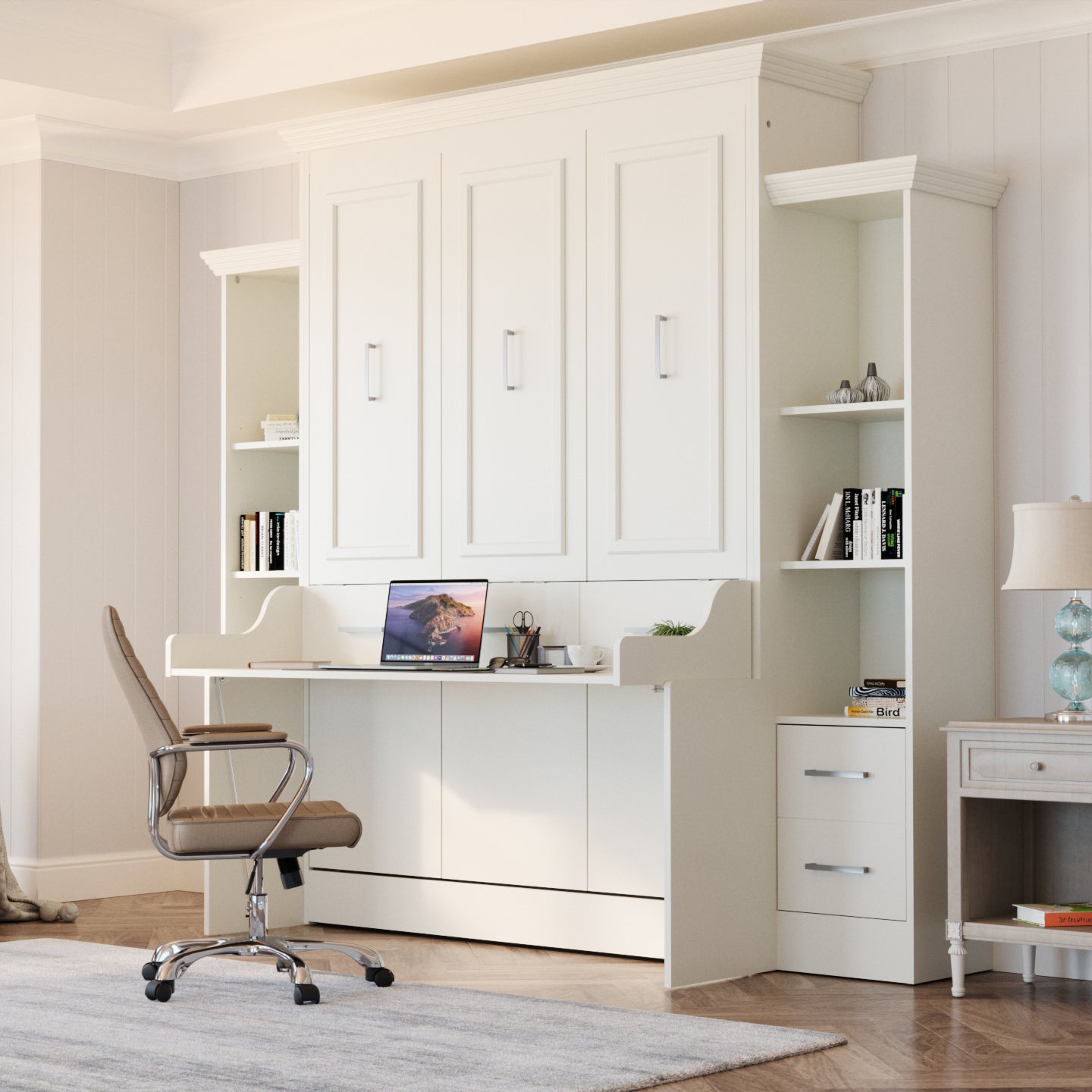 Aegis Queen Murphy Bed with Desk and Integrated Storage - USB Powered