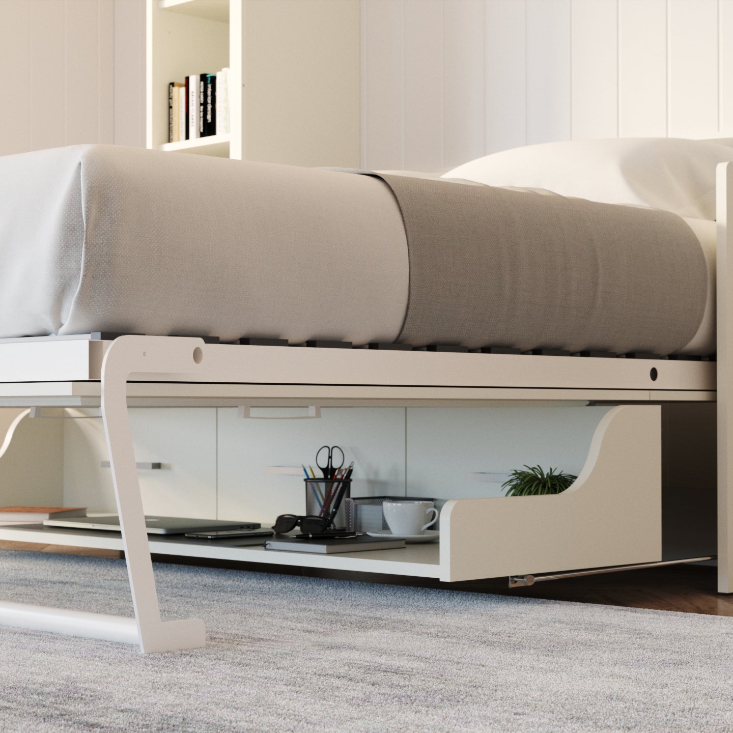 Aegis Queen Murphy Bed with Desk and Integrated Storage - USB Powered